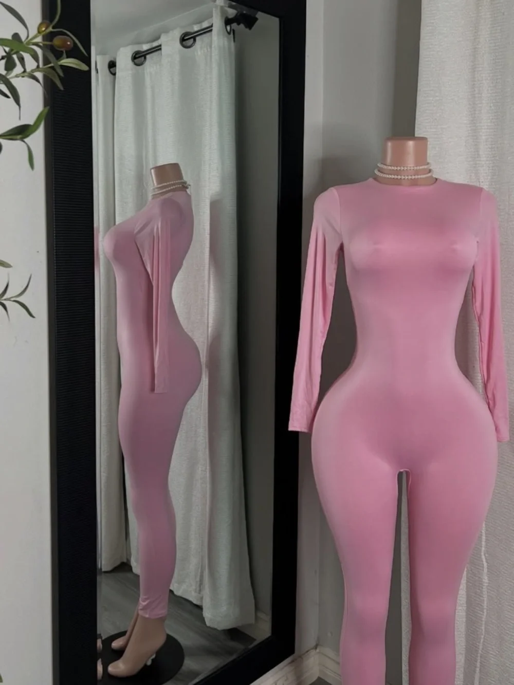 Pink Long-Sleeve Stretch Jumpsuit - Picture 2 of 2